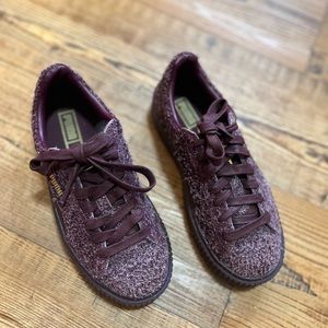 Puma Burgundy textured suede sneakers